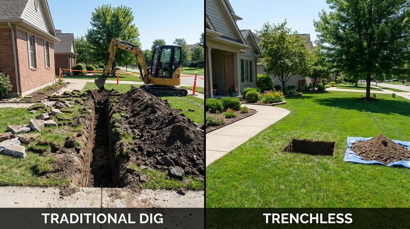 Trenchless sewer repair with minimal yard damage versus traditional excavation in Shell Knob, MO